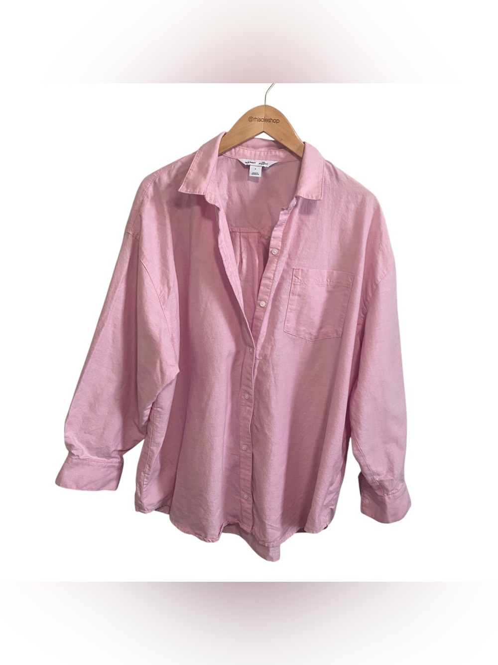 Old Navy Pink Long Sleeve Button Down Cotton The Boyfriend Shirt Size Large